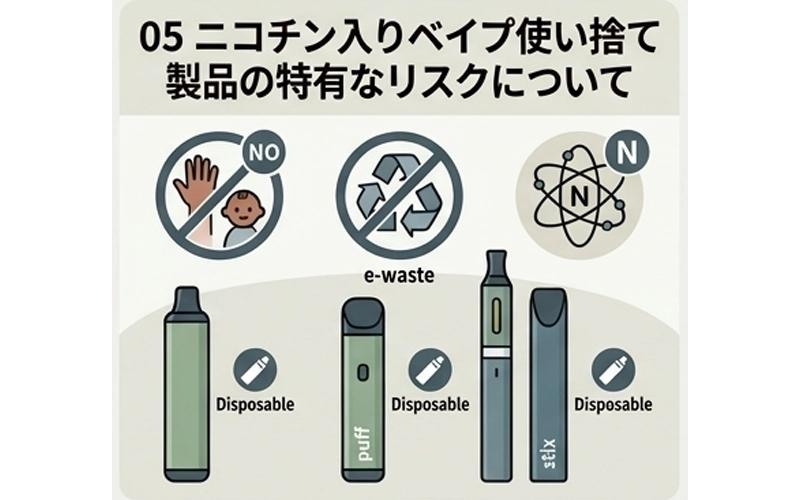 05 ニコチン入りベイプ使い捨て製品の特有なリスクについて