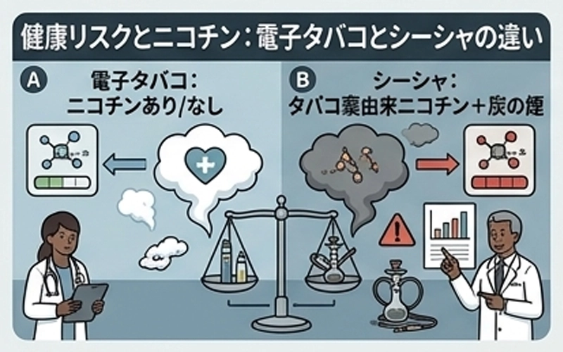 健康リスクとニコチン：電子タバコとシーシャの違い